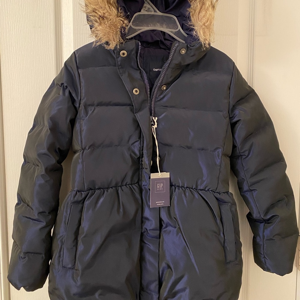 GAP Kids Girls Sz L (10) Navy Blue Down Hooded Winter Coat Parka - Warm+Stylish